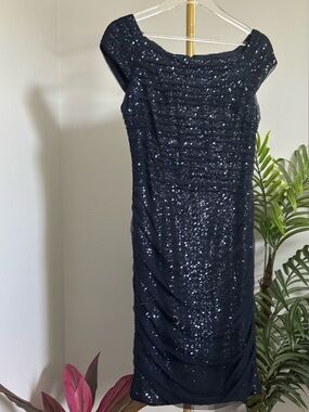 Ralph Lauren Navy Sequin Midi Dress